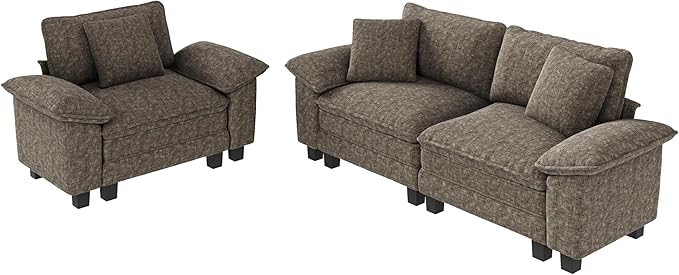 MIXPATIO L-Shaped Cloud Modular Sofa Set, Deep Seat 2-Piece 3-Seater Sectional Couch & Removable Arms, Plush Chenille for Living Room - Smoky Gray