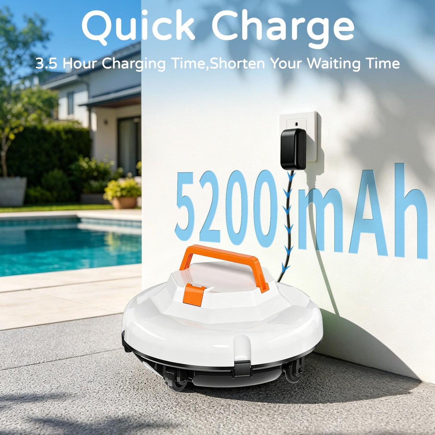 2026 NEW Cordless Robotic Pool Cleaner, Automatic Robotic Pool Vacuum Cleaner with Dual Motors, 130mins Runtime & Auto Docking Pool Vacuum Robot for Inground Pools Up to 1100 Sq.Ft, JQR-V201, White