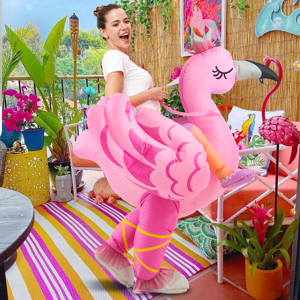 KOOY Inflatable Flamingo Costume Adult, Inflatable Costumes Women Men, Pink Flamingo Funny Suit Blow Up Costume for Adults, Party Halloween Costumes