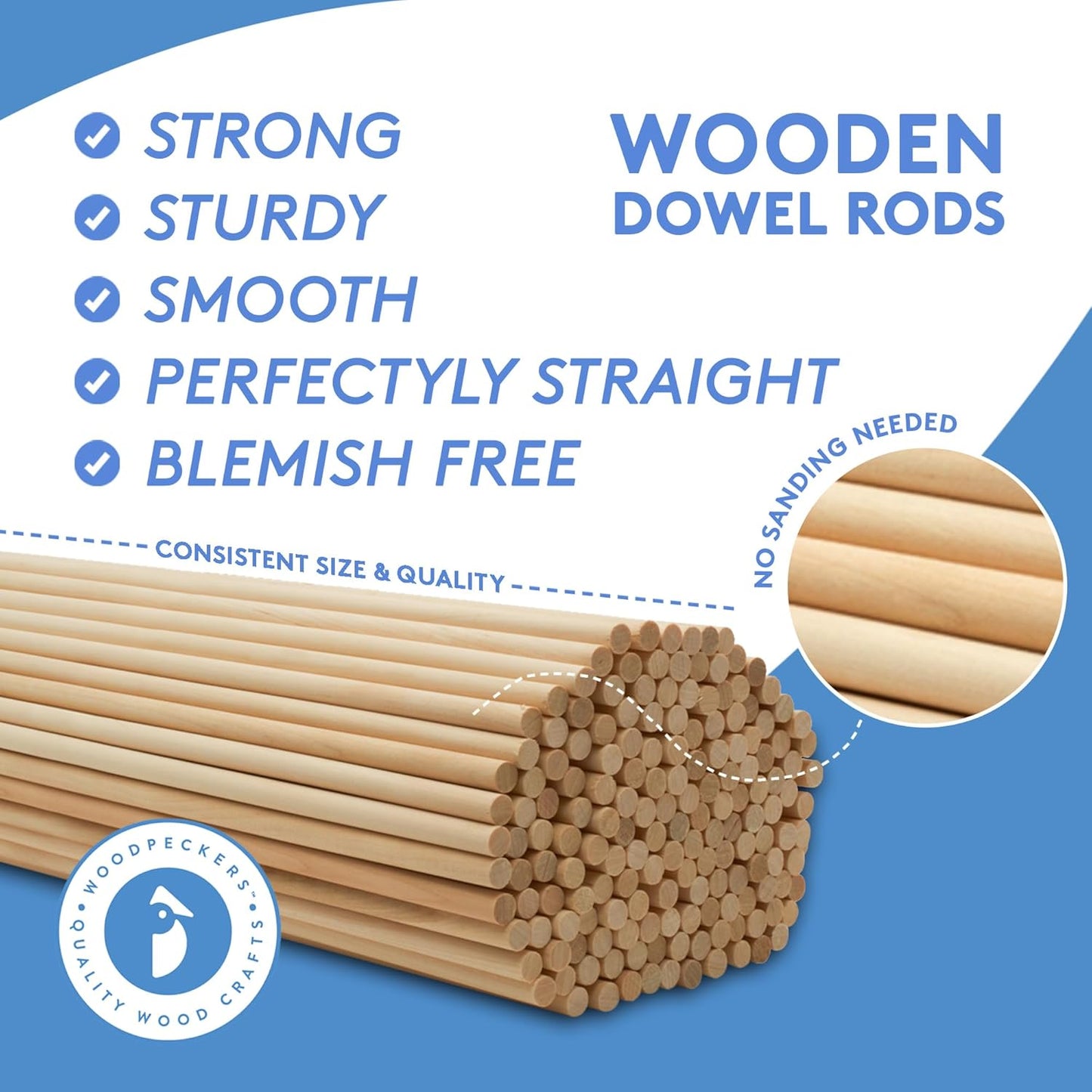 Wooden Dowel Rod, 1 Inch x 12 Inch Wood Dowels, Pack of 5 Wooden Dowels for Crafts, Unfinished Hardwood Wooden Dowels Rods, Strong Wood Rod Dowels for Crafting and DIYers