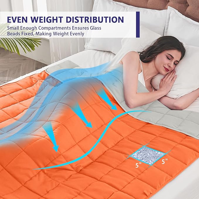yescool Weighted Blanket for Adults (12 lbs, 48" x 72", Orange) Cooling Heavy Blanket for Sleeping Perfect for 110-130 lbs, Twin Size Breathable Blanket with Premium Glass Bead, Machine Washable