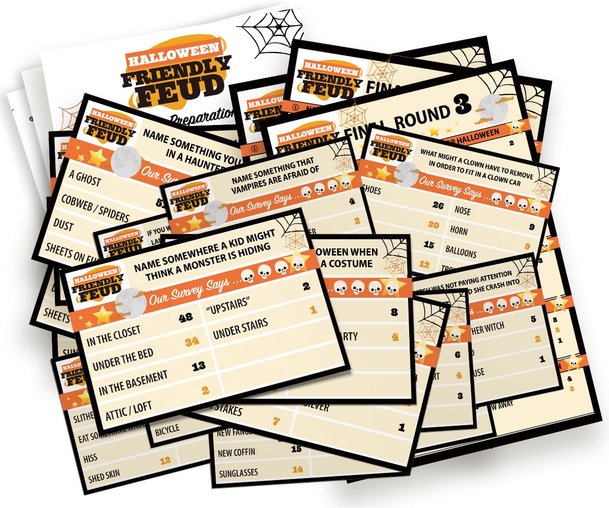 Halloween Friendly Feud Game, Family Game Night, Trivia Quiz, Halloween Trivia, Office, Group, Fun Feud for Family -WC01