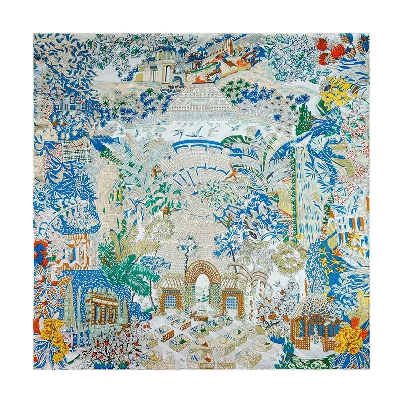 ANDANTINO 100% Silk Scarf 43" Large Square Lightweight Headscarf& Shawl–Women Hair Wraps-With Gift Packed (Beige&Blue)