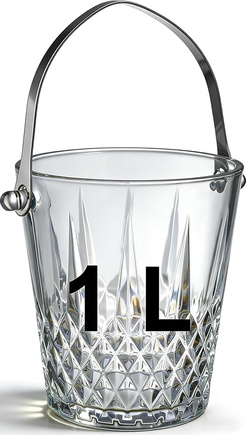 Glass Ice Bucket with Handle and Stainless Steel Tongs - Glass Ice Buckets for Party,Wine, Beer, Champagne, Cocktail Bar, ...