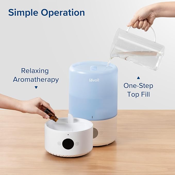 LEVOIT Smart Humidifiers for Bedroom Baby, Top Fill, Customize Humidity for Home, Plants with Humidistat, Essential Oil Diffuser, Schedule, Timer, APP & Voice Control, 3L, Blue