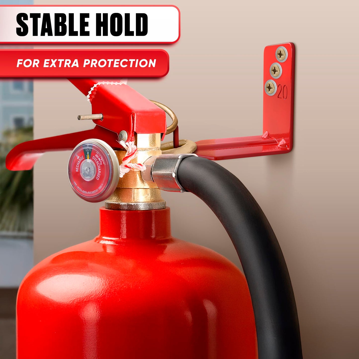8 Pack Fire Extinguisher Hook - 2.36″ × 1.57″ × 2.36″ Fire Extinguisher Wall Mount Bracket, Hold Up to 20 lbs Each, Easy to Install, Includes Screw, Gaskets & Anchors, Good for Garage, Workshop, Home
