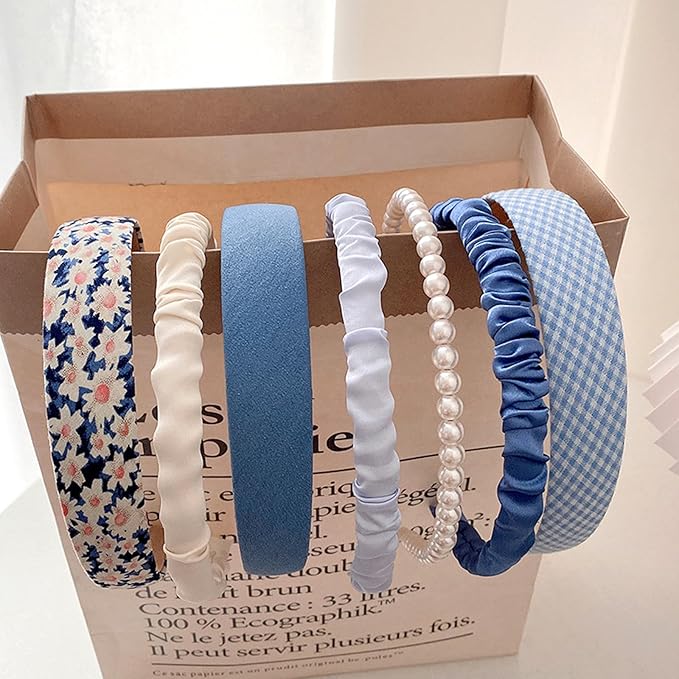 Agirlvct Headbands for Women, Non Slip Flower & Pearl Hairband, Cute Fashion Wide Hair Bands,Multi-style Headband Pack Bir...