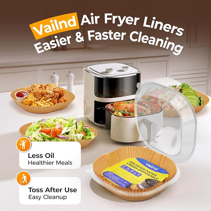 1000 Pcs Air Fryer Paper Liners, 8" Square Air Fryer Liners Disposable, Heavy-Duty Parchment Paper for 5-8 qt Airfryer Basket, Non-Stick & Grease-Proof Baking Liner for Oven Pan