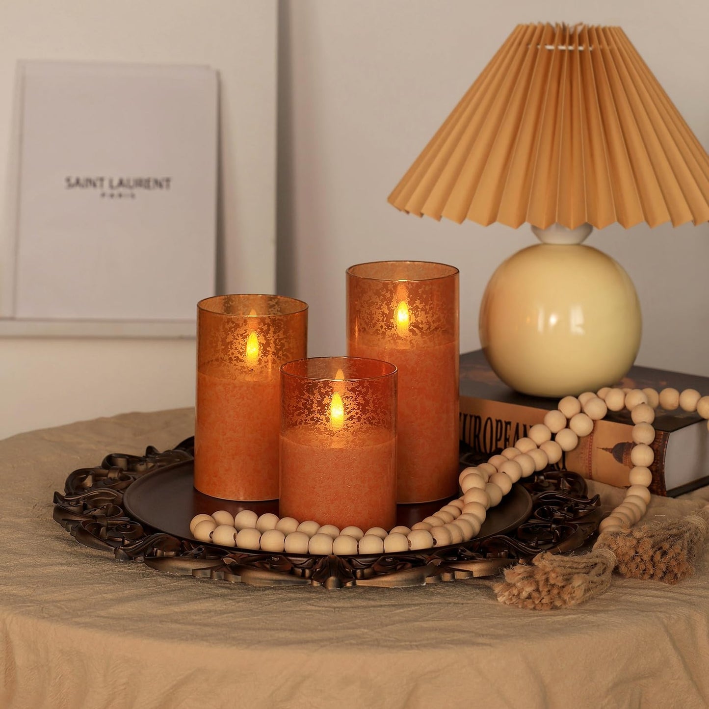 SNUGBLAKI Flameless Candles with Remote, 3D Wick Realistic LED Candles Flickering, Real Wax in Glass Orange Fake Candles for Wedding Party Festival Home Decor Gifts