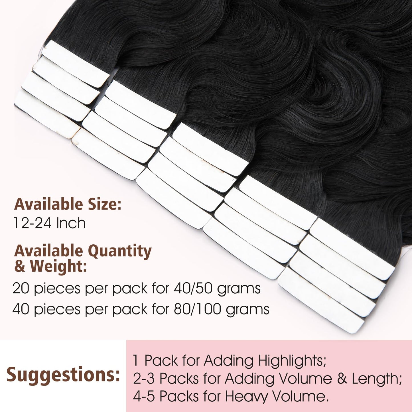 Hairro Tape in Human Hair Extensions Wavy Thin 12 Inch Long Hair 40g 20pcs/pack Seamless Skin Weft Glue in Body Wave Human Hairp