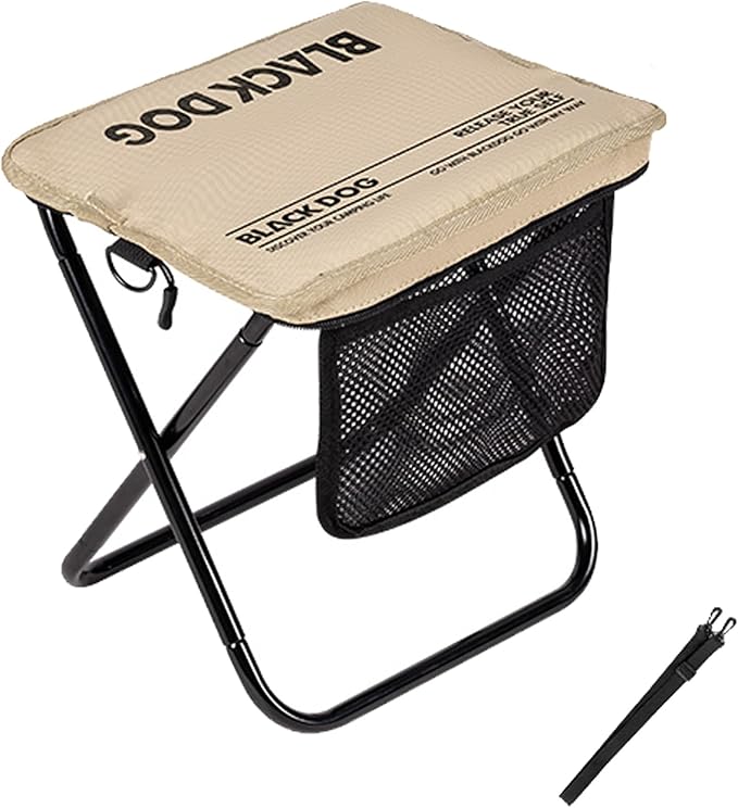 Blackdog 11in Ultralight Camping Folding Stool - 0.7lb Compact Camping Chair, 265lb Capacity Aluminum Alloy X-Frame for Hiking, Fishing BBQ Portable Small Stool for Adults (Pro - Khaki)