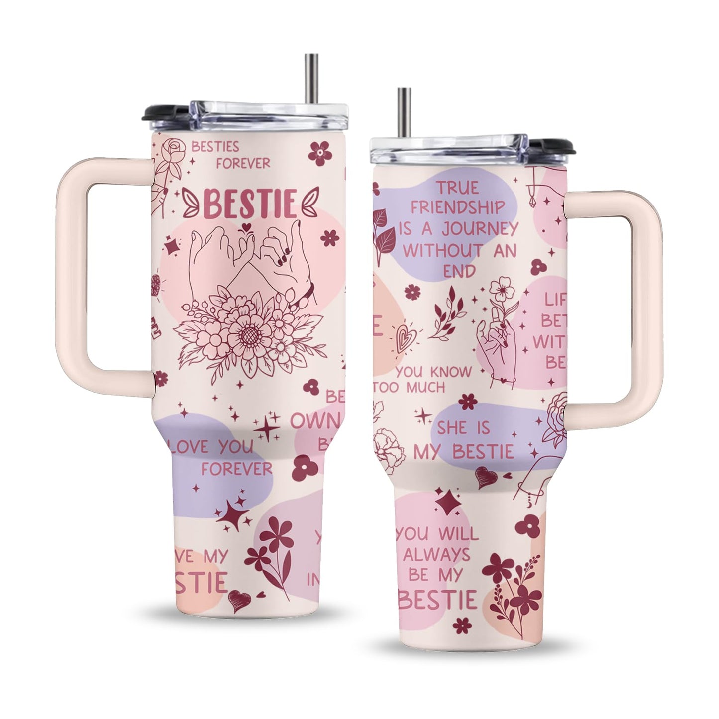 Uibunoo Bestie Gifts for Women, 40 Oz Bestie Stainless Steel Tumbler with Handle & Straw, Friends Tumbler, Bestfriend Gift, Bestfriend Birthday Gift, Friends Cup for Her Women Bff Female, 1 PCS