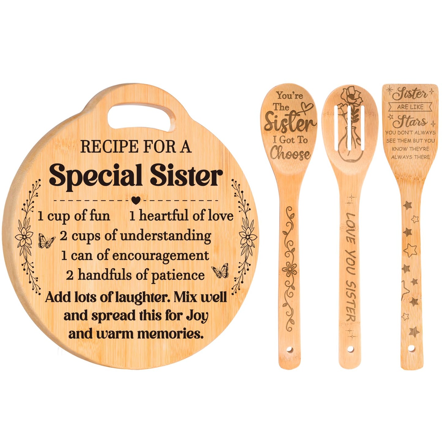 Sister Gifts from Sister - Engraved Bamboo Cutting Board Set, Unique Sister Birthday Gifts, Mothers Day Christmas Birthday Gifts for Sister