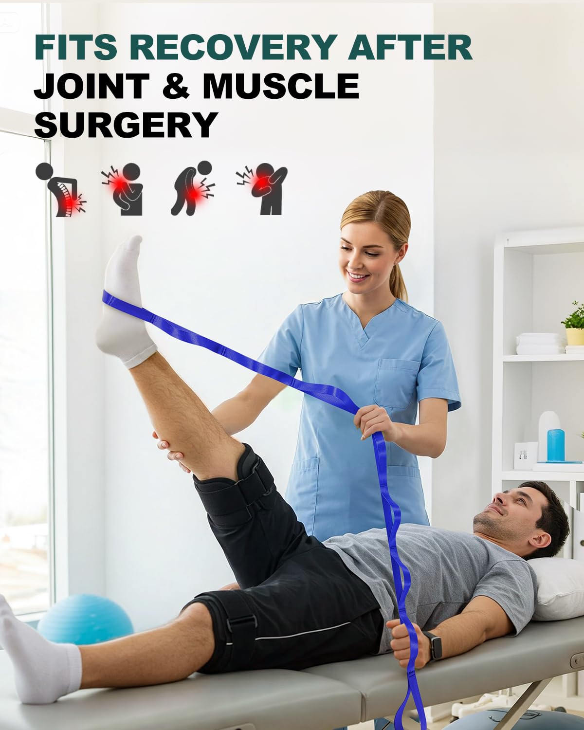 Trideer Stretching Strap Yoga Strap Physical Therapy for Home Workout, Exercise, Pilates and Gymnastics, 10 Loops Non-Elastic Stretch Bands with Aesthetic Packaging for Women & Men (Dark Blue)