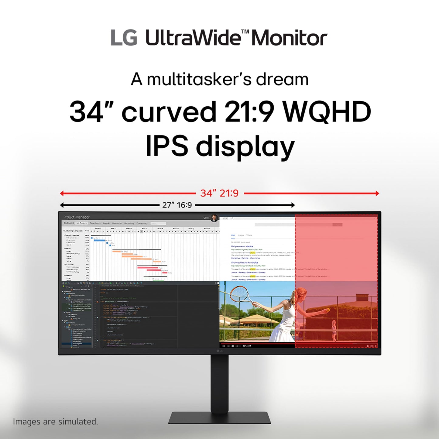 LG 34U650A-B 34-inch UltraWide WQHD (3440 x 1440) IPS Curved Wide Computer Monitor, 100Hz, HDR10, Built-in Speaker, HDMI, DisplayPort, USB Type-C PD 96W, Tilt/Height/Swivel Adjustable Stand, Black