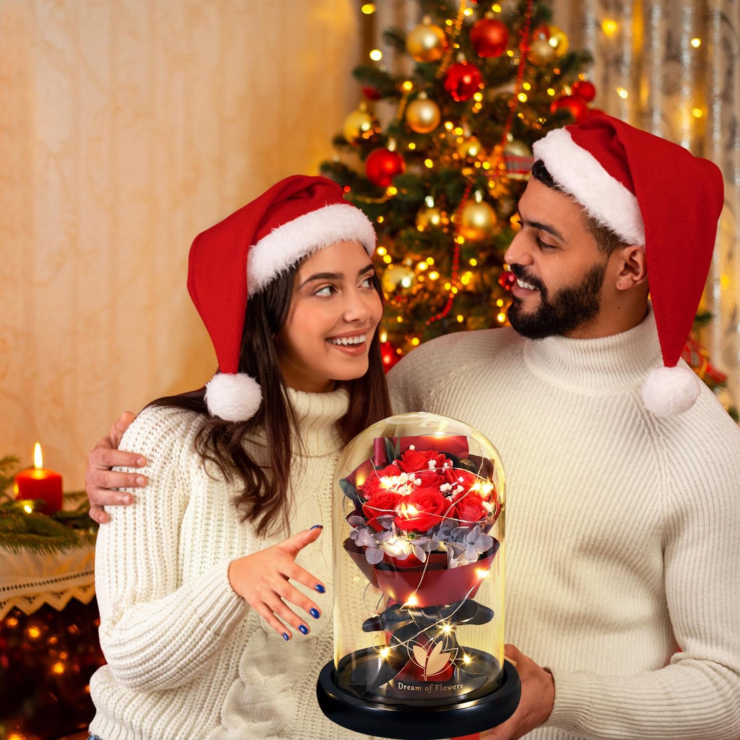 Birthday Flowers Gifts for Women,Anniversary Rose Gift for her,Beauty and The Beast Rose in Glass Dome with 2 Lighting Mode,Forever Flowers Bouquets Birthday Gifts for Women Mom Wife Girlfriend
