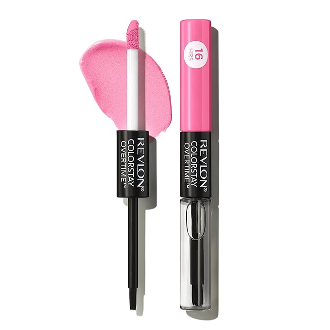 Revlon Liquid Lipstick with Clear Lip Gloss, ColorStay Overtime Lipcolor, Stocking Stuffer for Women, 080 Keep Blushing, 0.07 fl oz