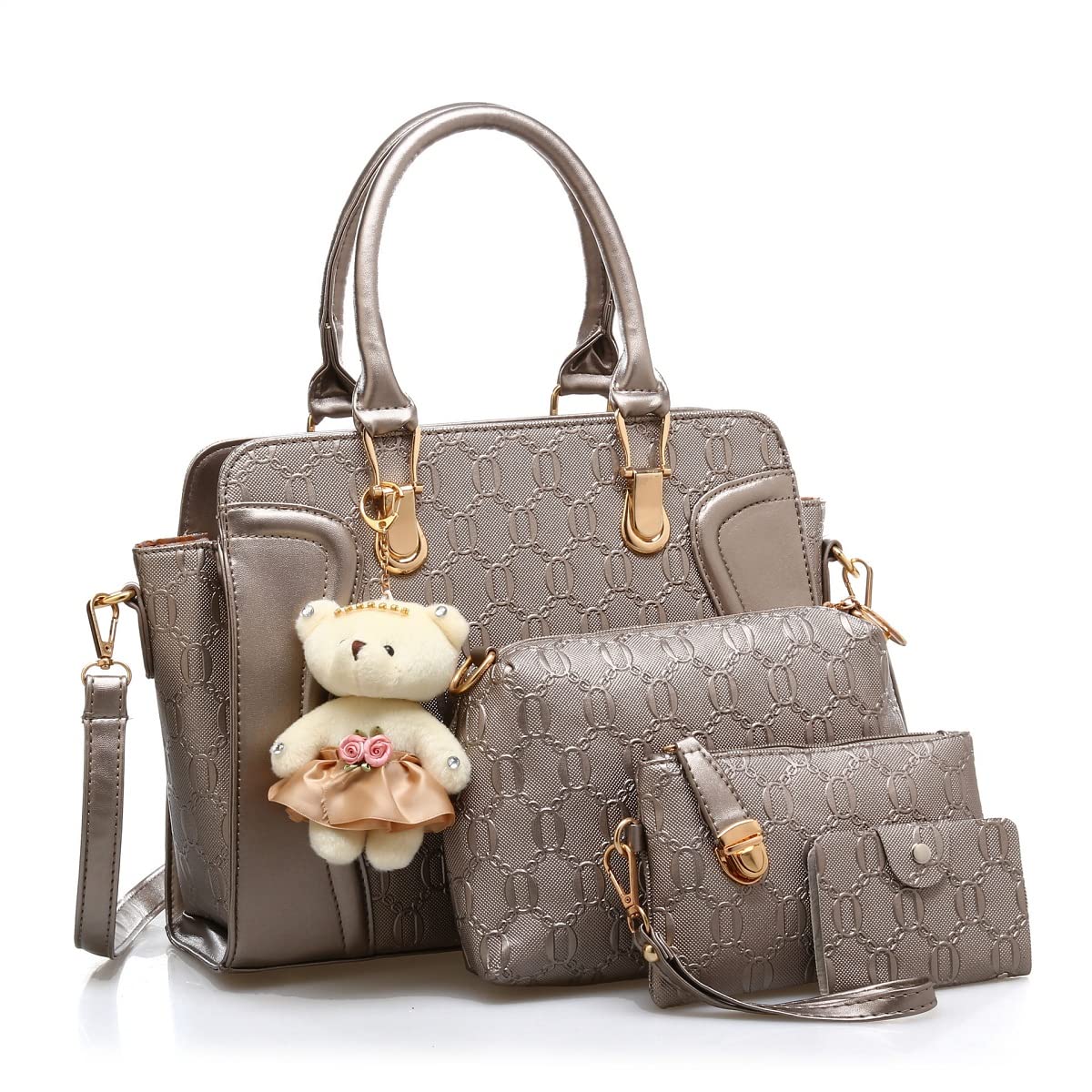 YOUNXSL Women's Fashion Handbags Tote Bags Shoulder Bag Top Handle Satchel Purse Set 4pcs Grey