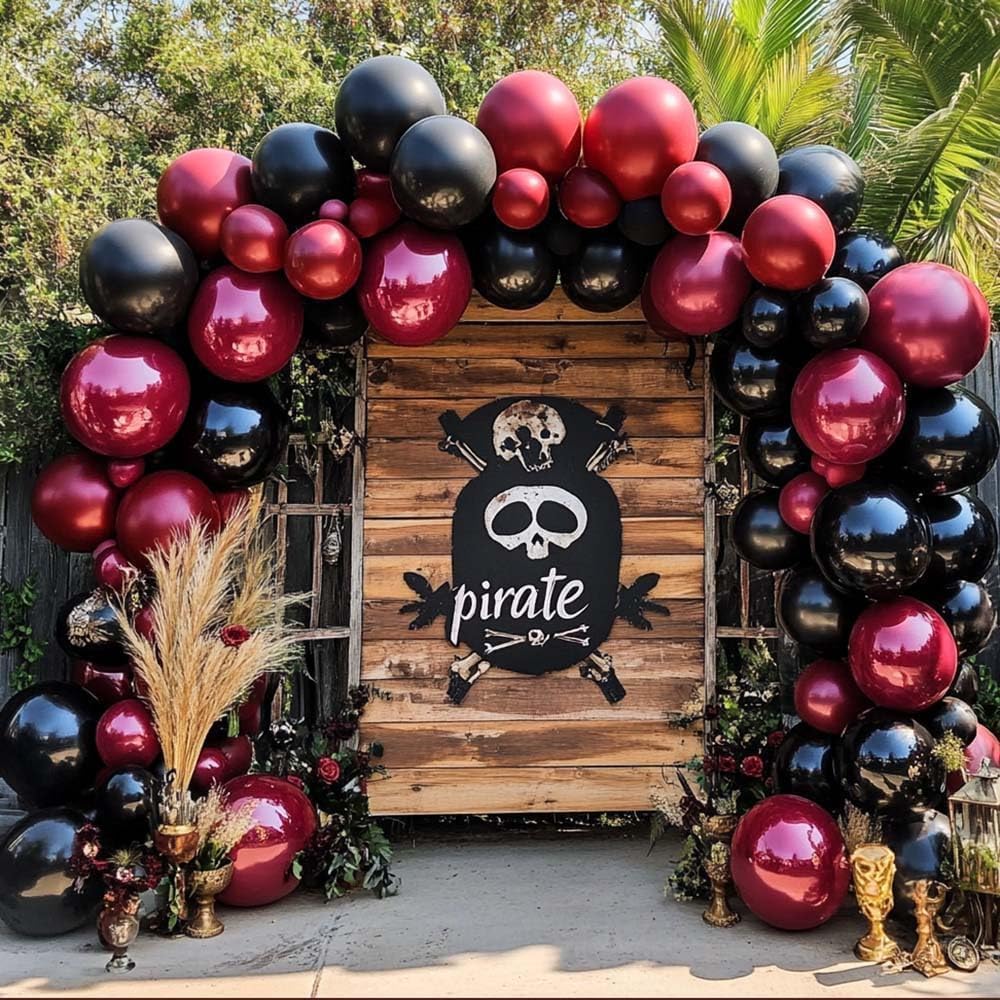 Black Red Balloon Arch Double Stuffed Black Burgundy Maroon Balloons Dark Ruby Red Metallic Balloon Garland Kit for Birthday Wedding Halloween Casino Anniversary Graduation Party Decoration