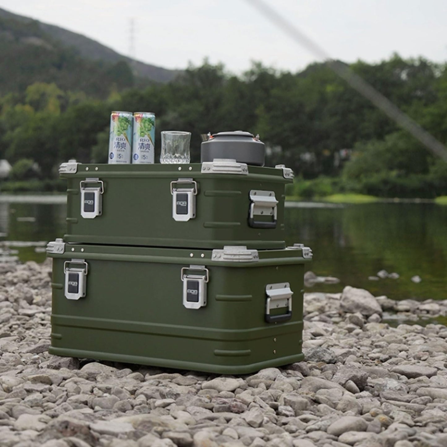 YUHUAWF Storage Trunk Aluminum Alloy Storage Box, Outdoor Portable Trunk Camping Bin, Metal Waterproof Cargo Case, Large Capacity, 30L/50L Camping Storage Box(30L)