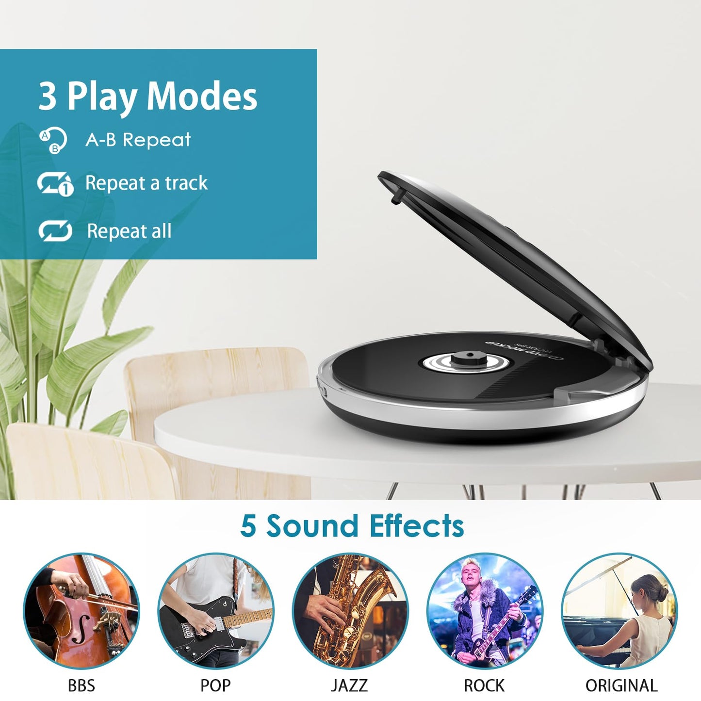 Gueray Portable Cd Player Bluetooth: Cd Player Portable With Headphones Lcd Display Anti-Skip Protection Cd Discman With Aux Cab