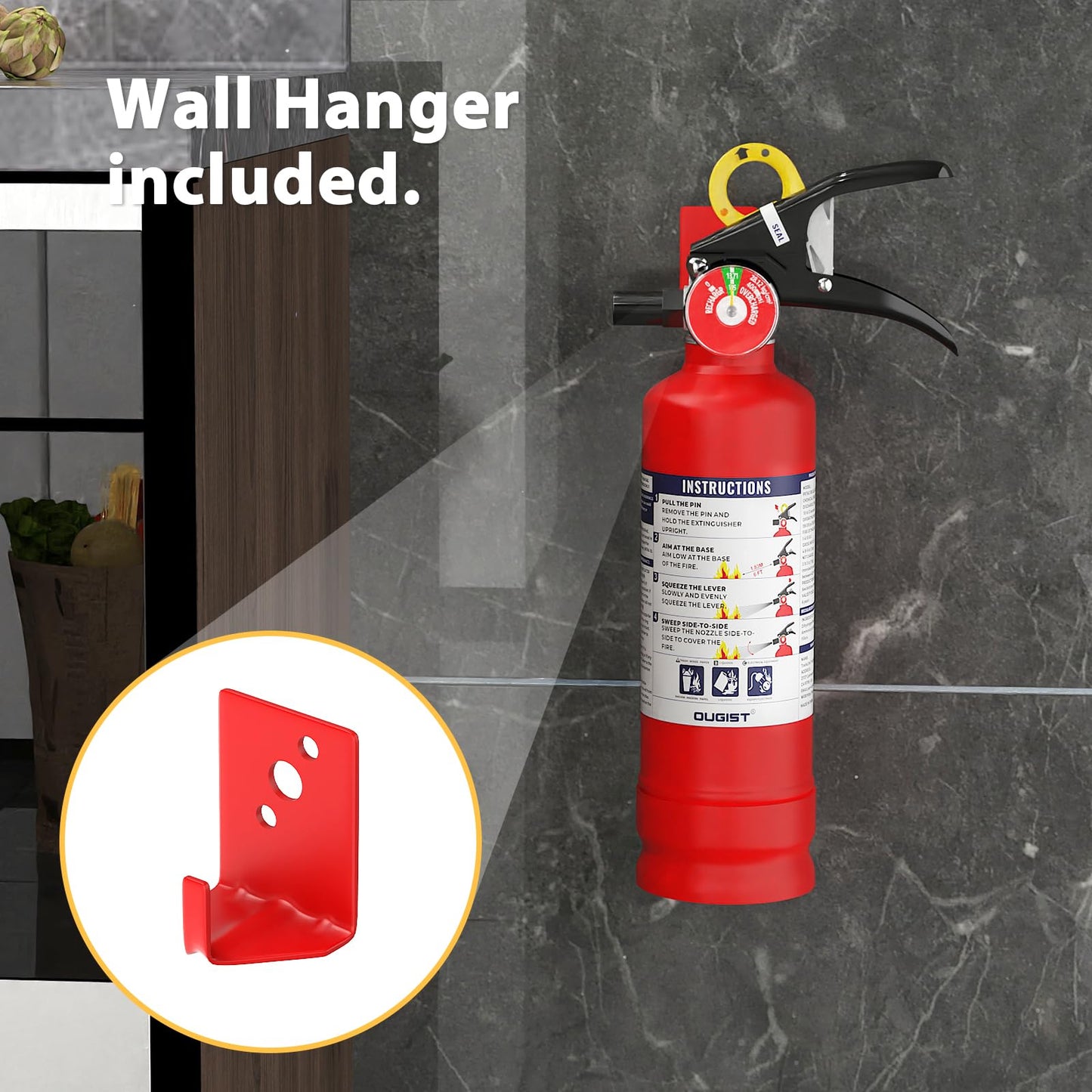 Ougist ABC Fire Extinguisher for Home & Vehicle - 2.5 lb 1-A:10-B:C Rated, Dry Chemical Fire Safety with Quick-Release Handle, Certified for Kitchen/Car/Boat Use-Model FF1KG
