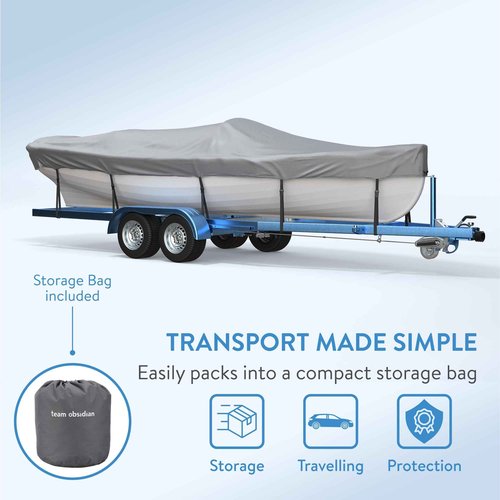 TeamObsidian Heavy Duty Waterproof Boat Cover - Universal Fit for 16' - 18.5' V-Hull Tri Hull Jon Fishing Bass Trailerable Boats