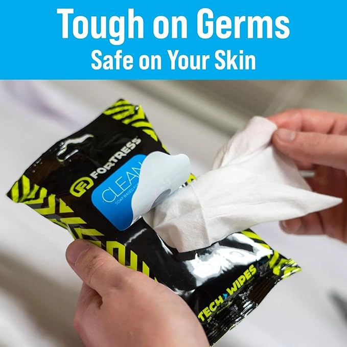 Fortress Electronic Wipes With Microfiber Cloth (25 ct, Pack of 24) To-Go Tech Wipes for Screens, Phones, Keyboards, TV Monitors, Computer Screens, and More [Travel Size] Skin-Safe