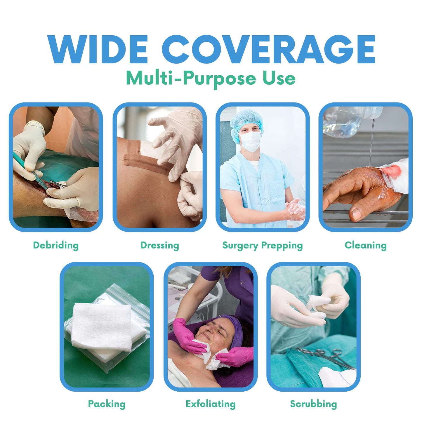 HEALQU 4x4 Gauze Pads - Bag of 200-4-Ply, Non-Woven Surgical Sponges - Super Absorbent Medical Gauze Sponges for Wound Dressing, Debridement, Cleaning, Prepping