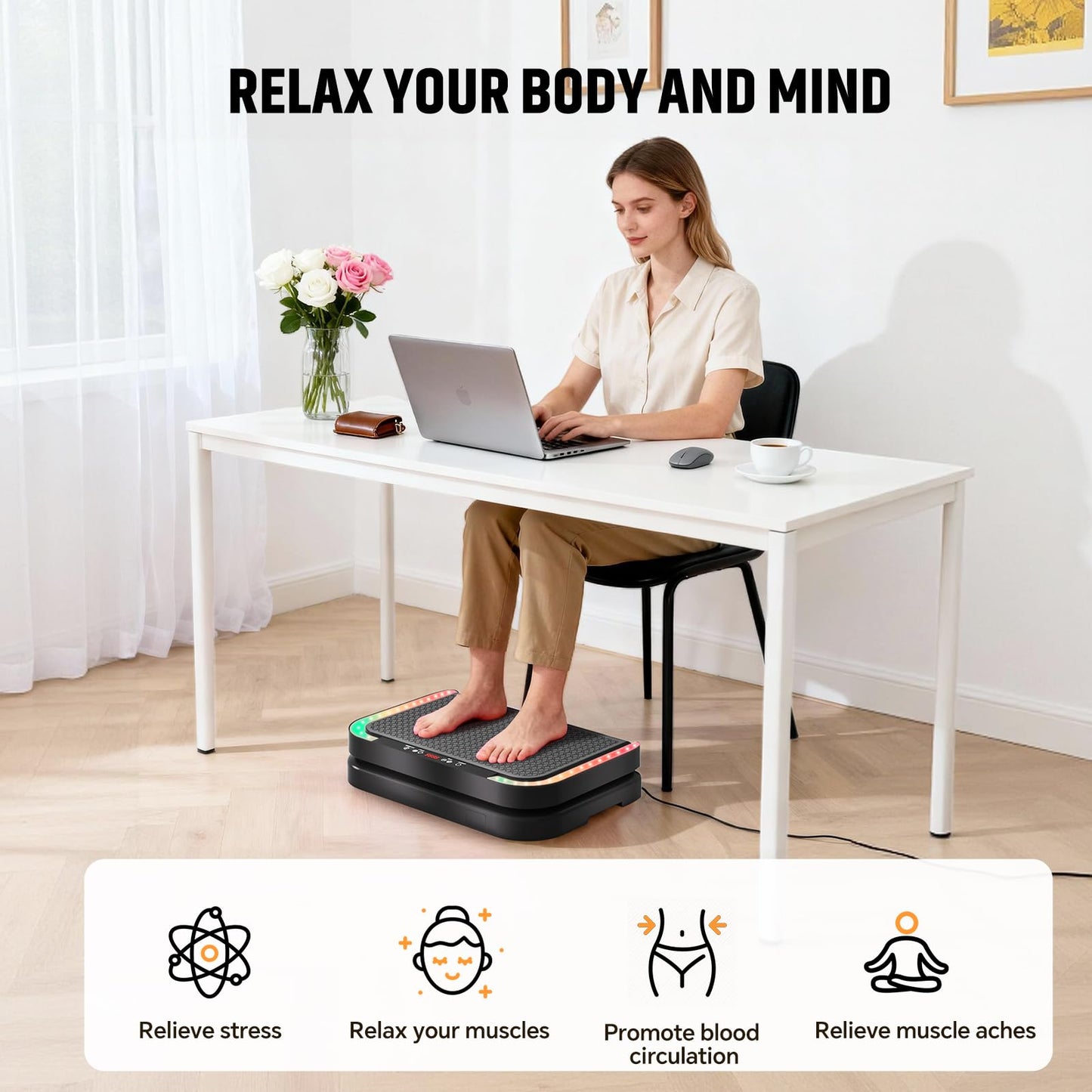Vibration Plate Machine for Lymphatic Flow & Muscle Recovery, Vibration Fitness Platform with Bluetooth & LED Modes, 440 Lb Capacity & 200 Levels for Home Use