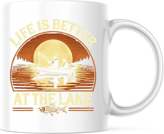 Life Is Better At The Lake Mug - 11 Ounce Coffee Mug - Fishing Boating Water Fish Cute Camping - Premium Quality Ceramic M...