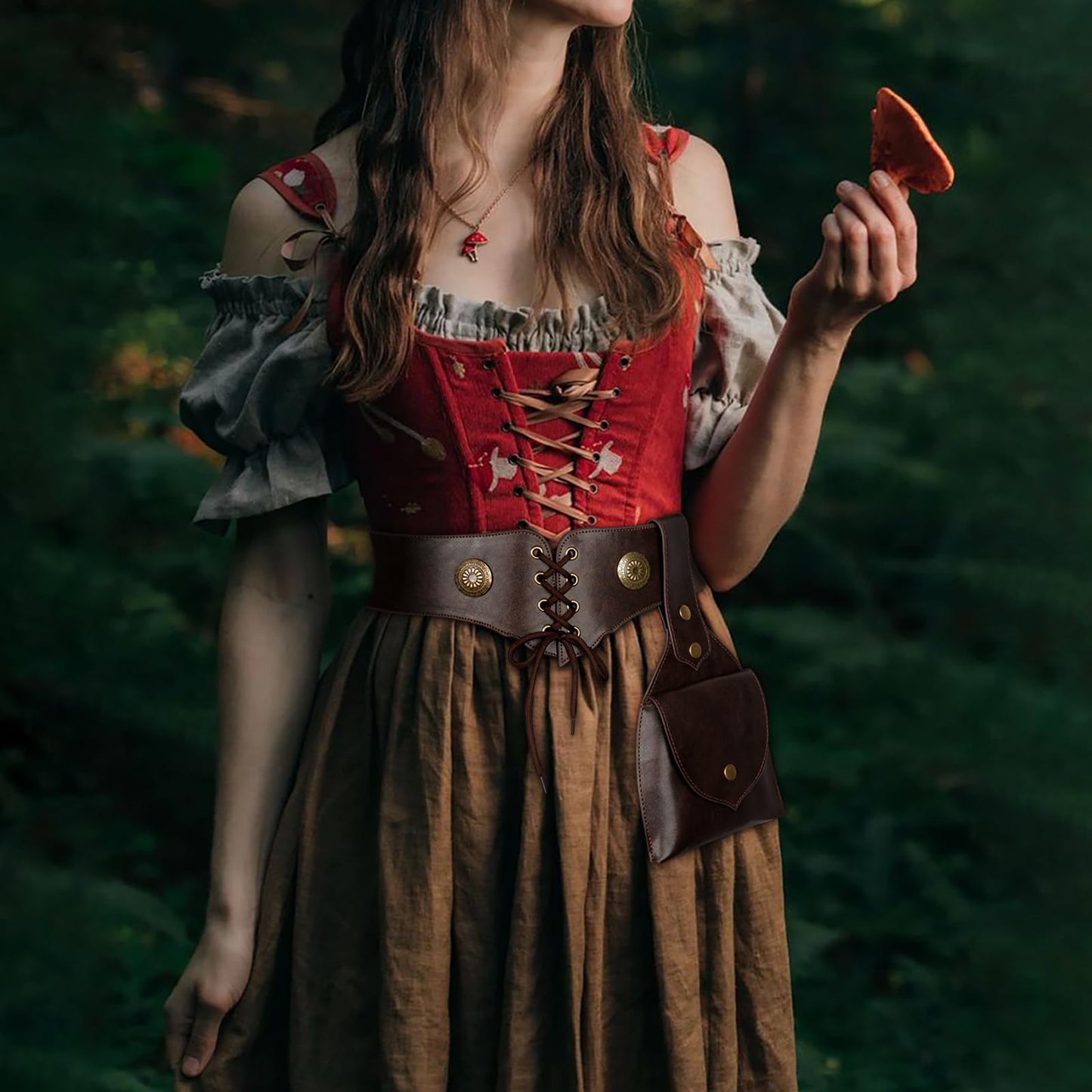 L'VOW Medieval Leather Belt Pouch Women's Viking Belt Side Bag for Renaissance LARP Costume Cosplay Accessory(Brown,S)