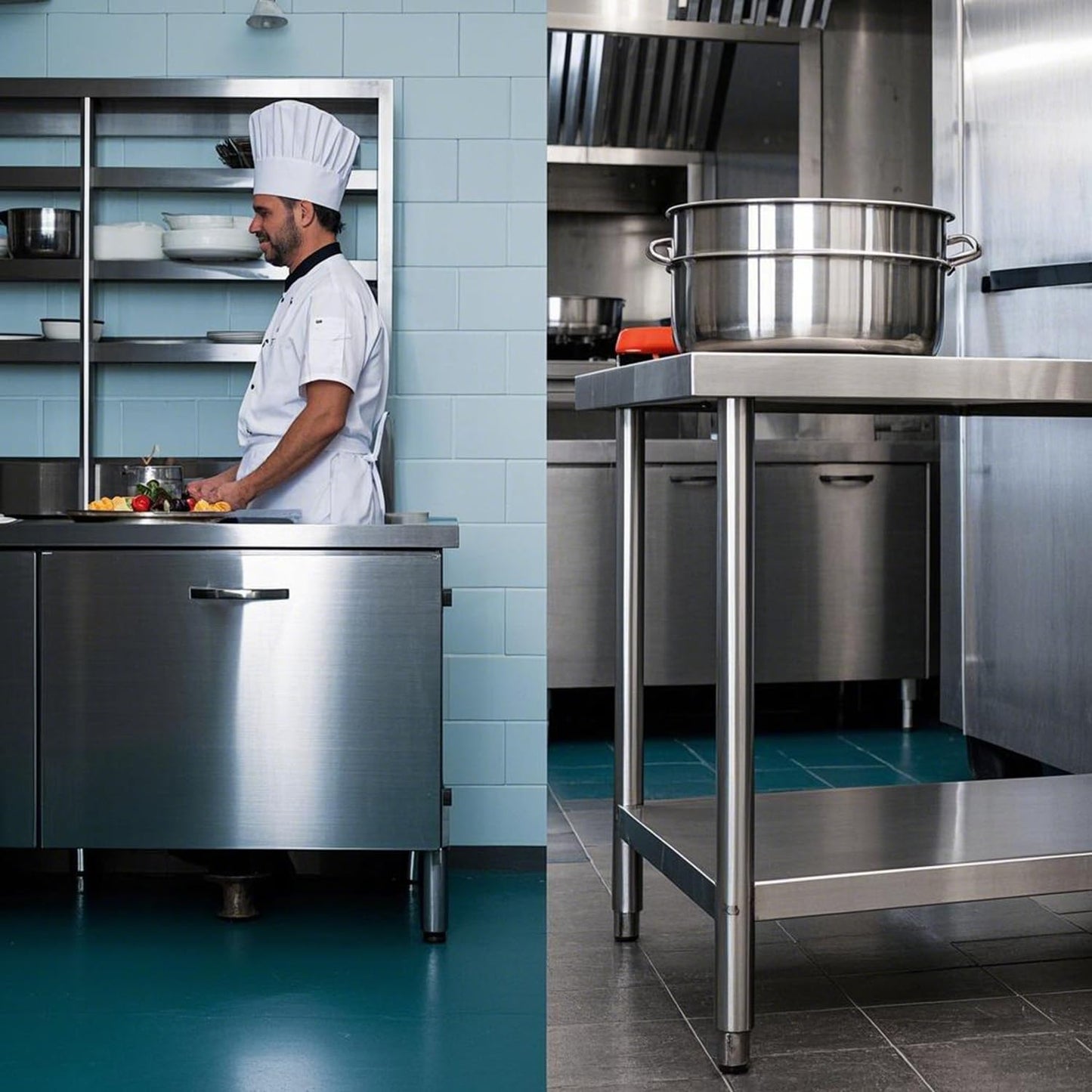 HXCFYP NSF Stainless Steel Table for Prep & Work with Caster 24 x 18 Inches, Metal Commercial Kitchen Table with Under Shelf and Adjustable Table Foot for Restaurant, Home and Hotel