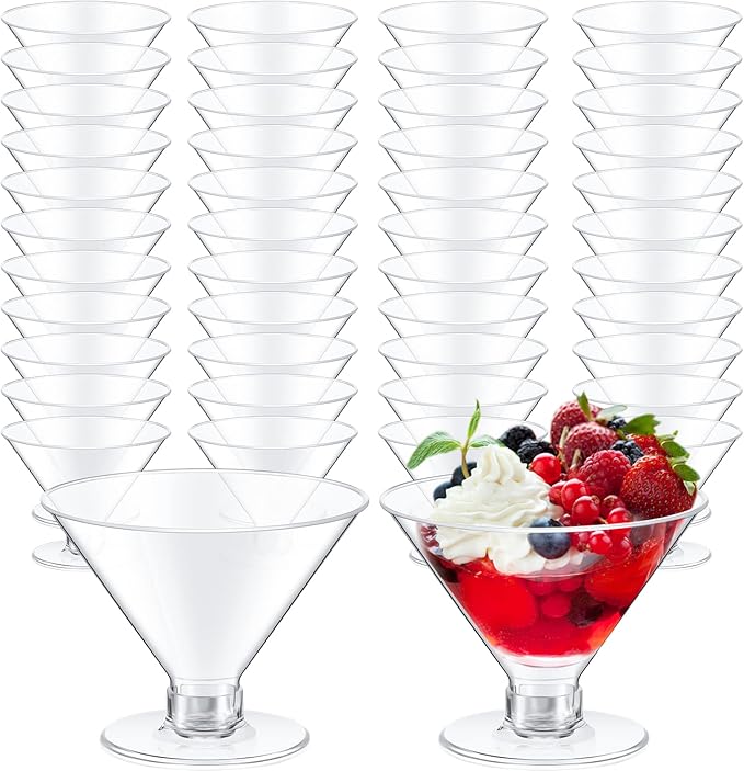 Yinkin 24 Pcs 5 oz Plastic Martini Glasses Disposable Clear Cocktail Dessert Parfait Glasses Unbreakable Mini Martini Cups...