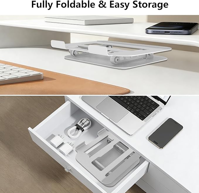 TAPMEI Adjustable Laptop Stand, Ultra Stable Metal Base Ergonomic Foldable Computer Riser for Desk Compatible with MacBook Pro/Air Notebook All Laptop Under 18 Inches (Silver)