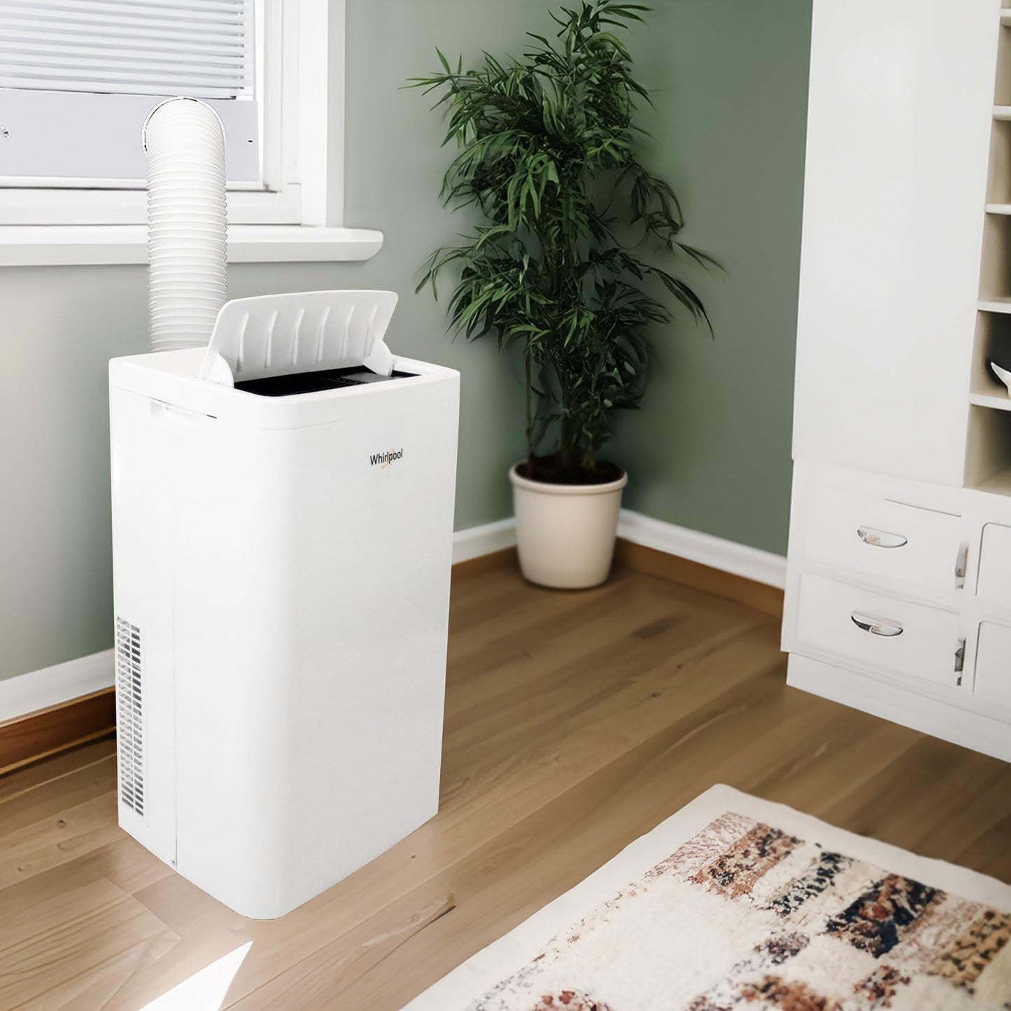 Whirlpool 12,000 BTU Portable Air Conditioner with Dehumidifier for Living Room, Apartment, or Bedroom, 115V, Portable AC for Medium Rooms up to 550 Square Feet with Remote, 3 Speeds, and Timer, White