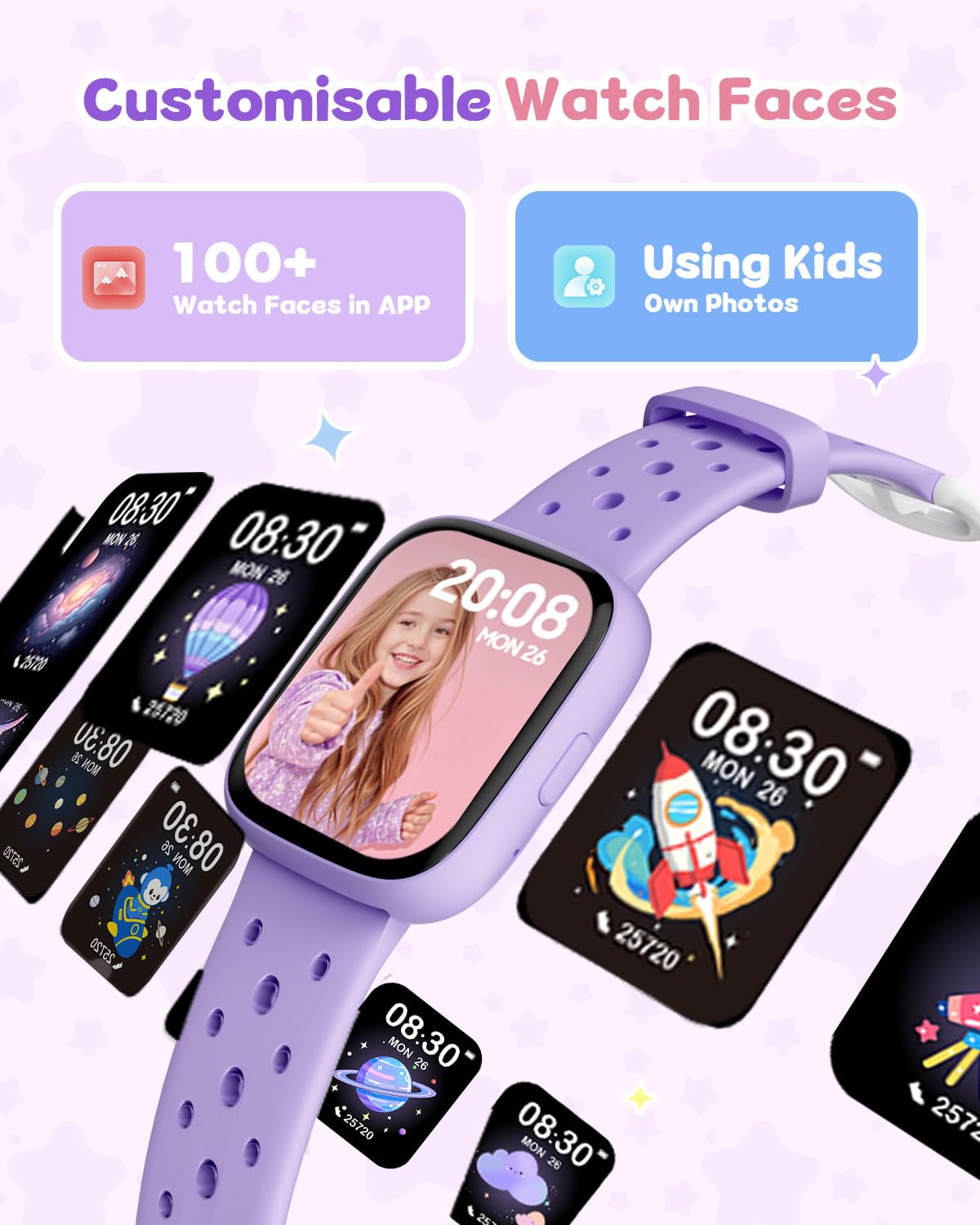 TICTIKY Kids Watch for Girls 5-12, Kids Smart Watch Fitness Tracker Pedometer, No Phone Needed, Puzzle Games with Parental Control, IP68 Waterproof, Heart Rate, Sleep Monitor, Step Counter, 80 Sports