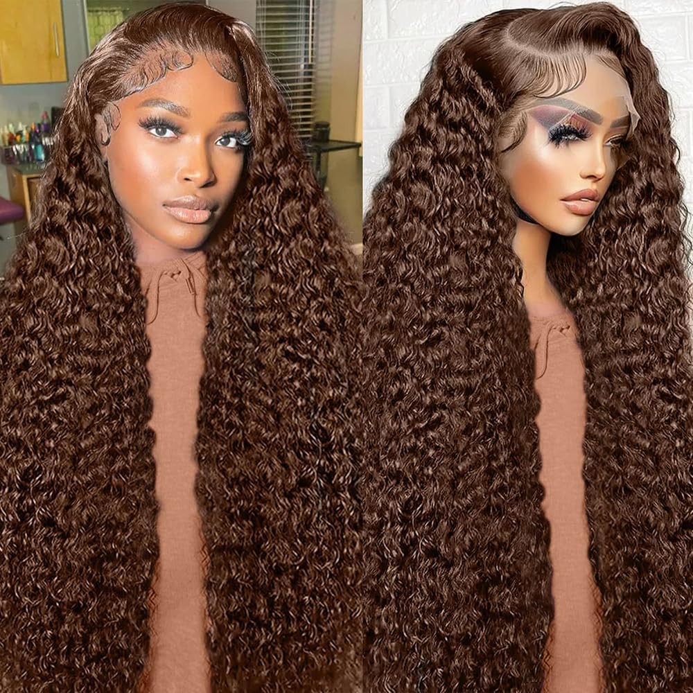 Chocolate Brown Lace Front Wigs Human Hair 13x6 Deep Wave Lace Front Wigs Human Hair 200 Density HD Colored Deep Curly Lace Fron