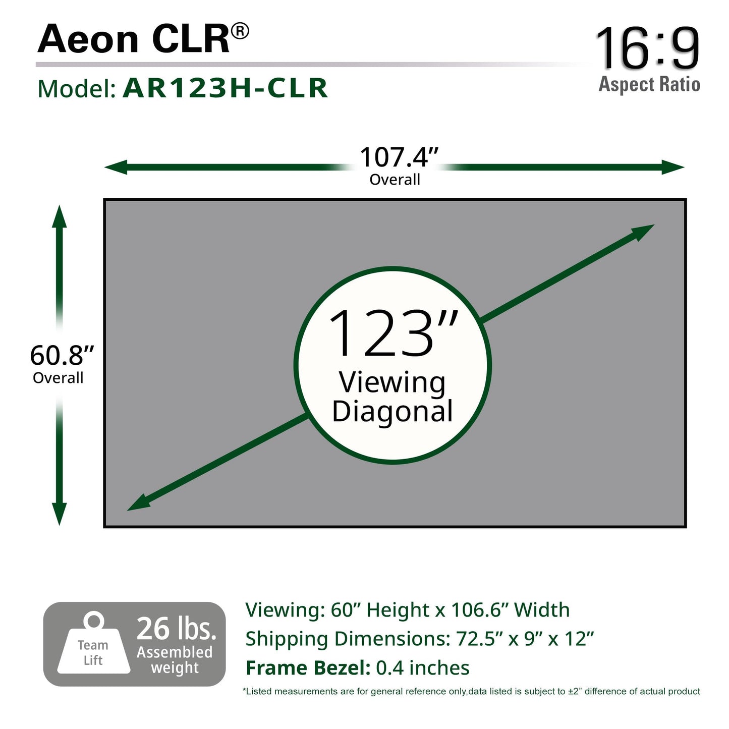Elite Screens Aeon CLR 123-Inch ALR UST Projector Screen, 8K Edge-Free Fixed Frame, 95% Ambient Light Rejecting, Indoor Home Theater Movie Screen, Perfect for Ultra Short Throw Projectors, AR123H-CLR