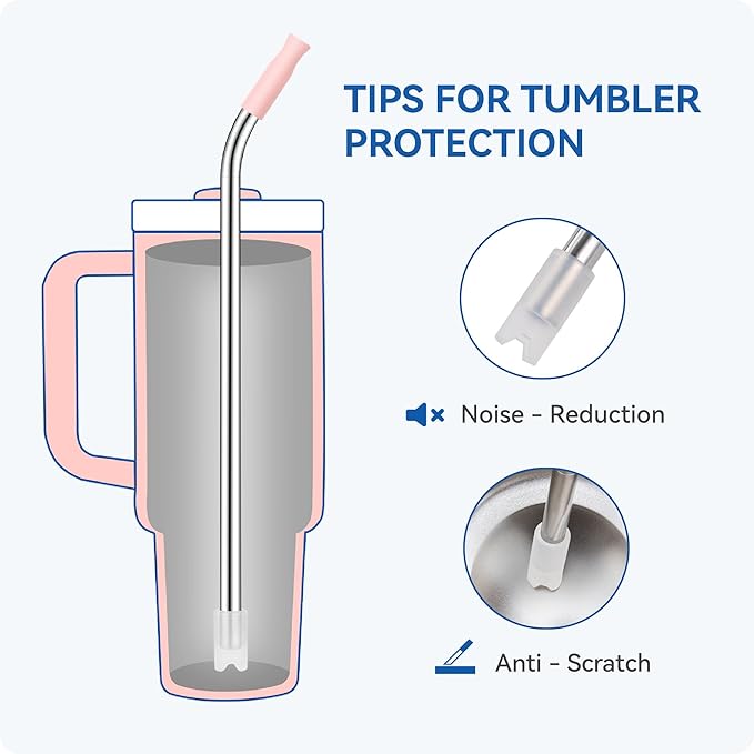 Reusable Stainless Steel Straws with Silicone Tip for Stanley 30oz, Metal Drinking Straws for 30oz Tumbler,3 Bent Tubes & 6 Tips& 1 Cleanr Brush (Transparent)