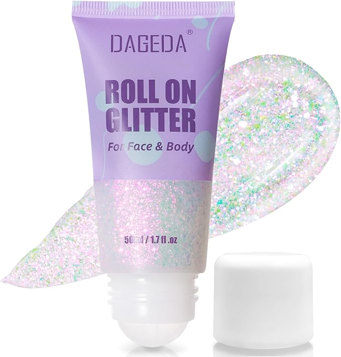 DAGEDAl Roll-on Body Glitter,Holographic Eye Face Hair Glitter Gel for Festival Outfit Mermaid Accessories,Chameleon Color Body Shimmer Makeup Rave Outfits Accessories for Women 50ml(Sparkling Pink)
