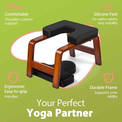 BODY RHYTHM Yoga Headstand Bench, Yoga Inversion Chair, Headstand Trainer for Relieve Stress, Improve Sleep & Digestion and Strength Training, Ideal for Home Workout, Fitness and Gym (Chocolate Black)