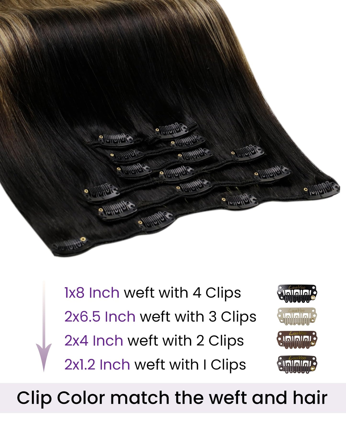 LaaVoo Hair Extensions Real Human Hair Clip ins Black Ombre Dark Brown Balayage Caramel Blonde Hair Extensions Clip ins Brown Ba