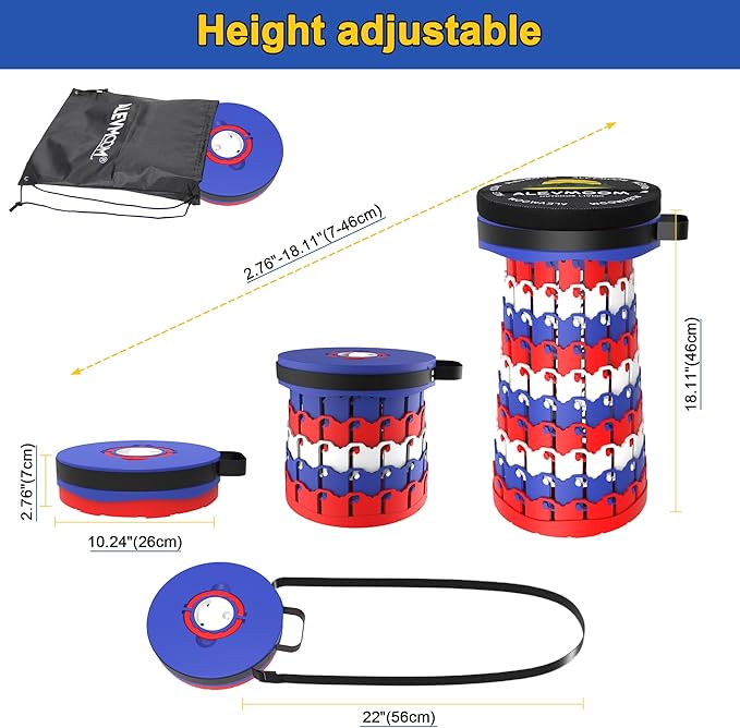 ALEVMOOM Upgraded 18.1" XL Collapsible Stool with Cushion, Portable Folding Stools for Adults Capacity 800lbs, Lightweight Telescoping Stool for Camping Travel Fishing Hiking