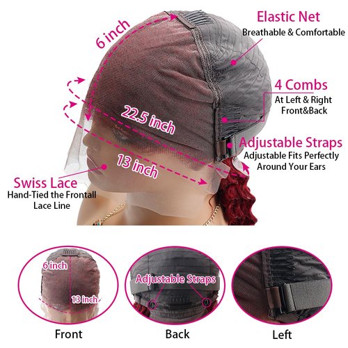 Fuduete 99J Burgundy Deep Wave 13x6 Lace Front Wigs Human Hair 200% Density Lace Frontal Wigs Human Hair Pre Plucked 99j Burgundy Deep Curly Wave HD Lace Front Wigs for Women (16Inch)