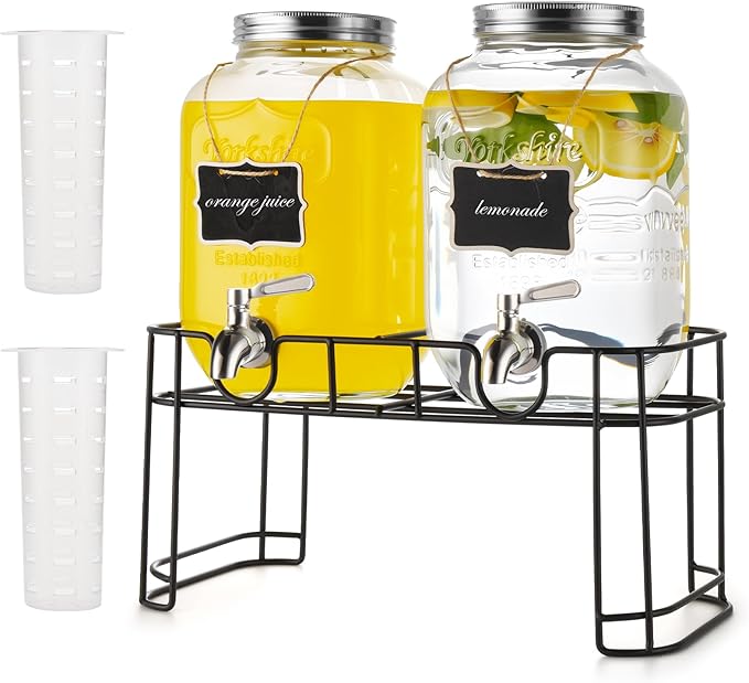 defway Glass Drink Dispenser for Party - 1 Gallon Glass Drink Dispenser with Fruit Infuser