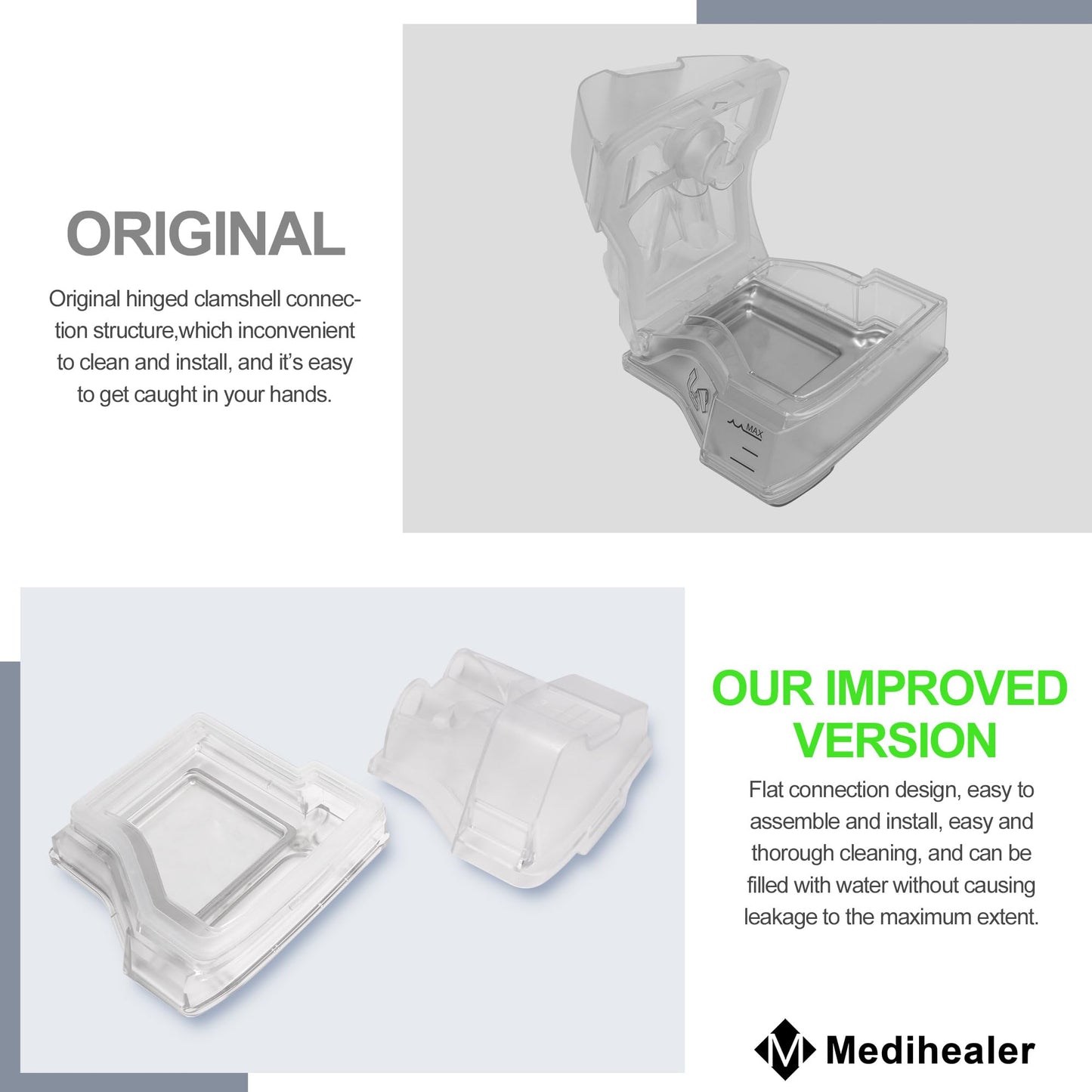 Water Chamber for Air10 with Hose Cover, 380ml Upgraded Water Chamber HumidAir Water Tub for S10 Series and Hose Cover for Heated Tubing, Great-Value Supplies by Medihealer.