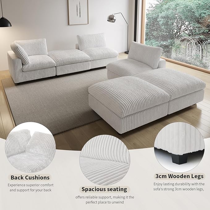 WJShome Cloud Couch Modular Sectional Sofa,157" Oversized 8 Seater Convertible Sofa,U Shaped Couch with Ottoman,Comfy Plush Sofas with 2 Chaise for Living Room,Covers Washable&Replaceable,White