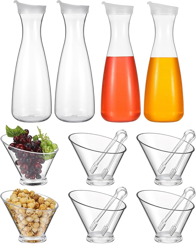 Didaey 16 Pcs Mimosa Bar Supplies Including 4 Pcs 47 oz Plastic Carafe with Lid 6 Disposable Angled Salad Bowls 6 Plastic ...