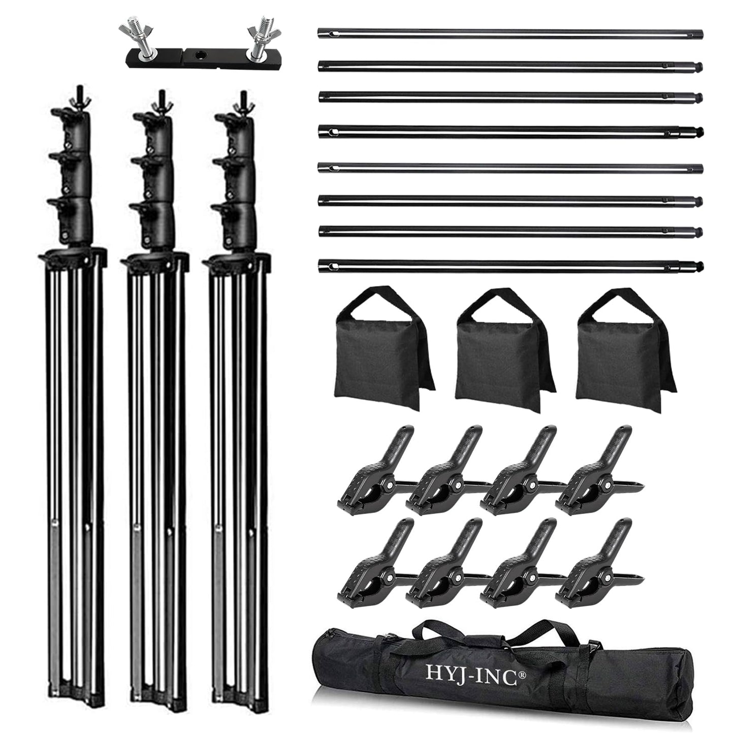 HYJ-INC Photo Video Studio 20ft (Wide) x 10ft (Tall) Heavy Duty Adjustable Width & Length Photography Backdrop Stand Background Support System Kit with Spring Clamps, Sandbags, Carry Bag